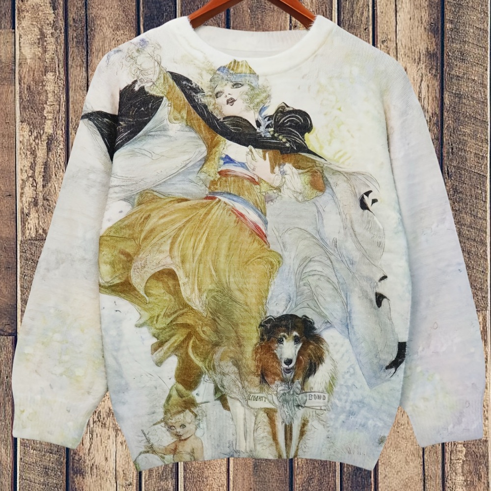 Brinkley Girl 1918 Artistic Print Super Soft Sweater Size Large PTP 24"